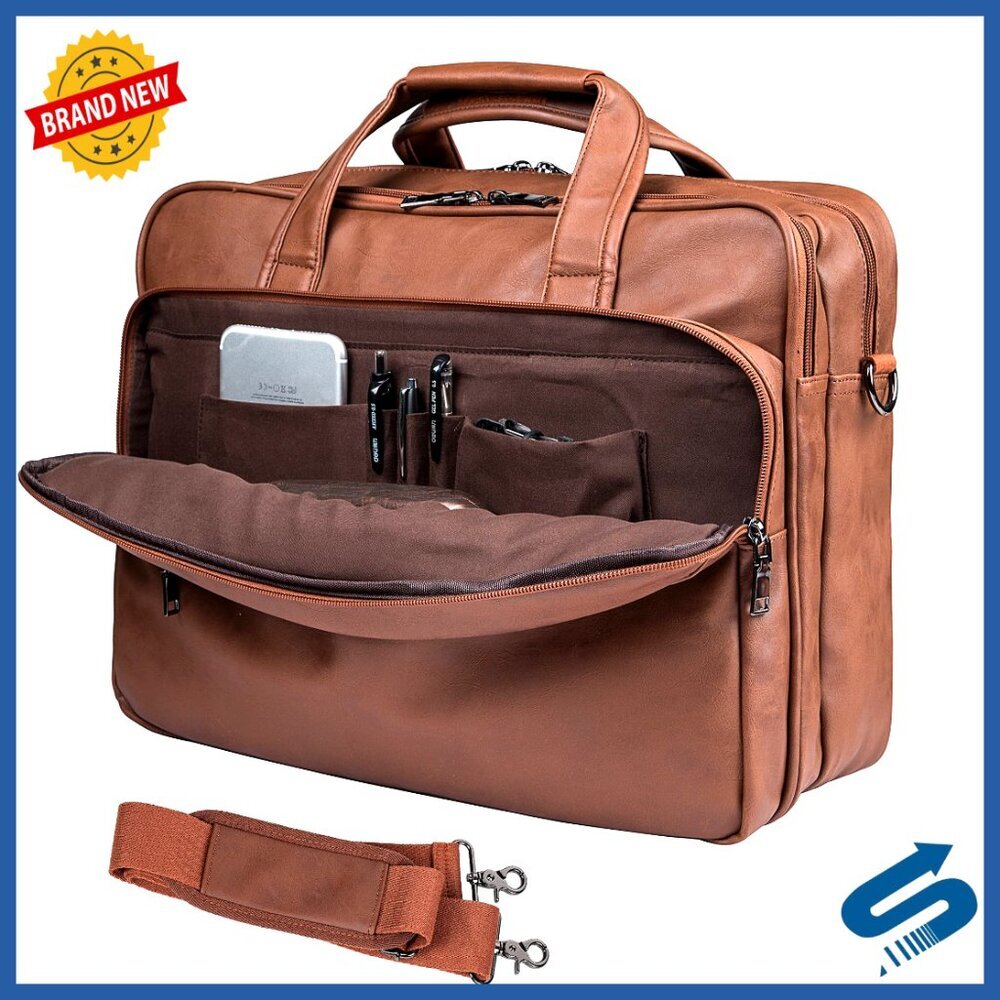 Leather Laptop Messenger Bag for 15.6 Inch Computers, Business Briefcase